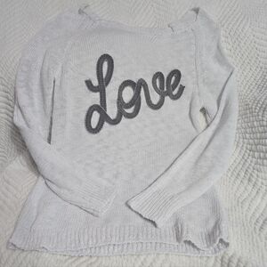 Lascana Off-the-Shoulder White Sweater with Love Design